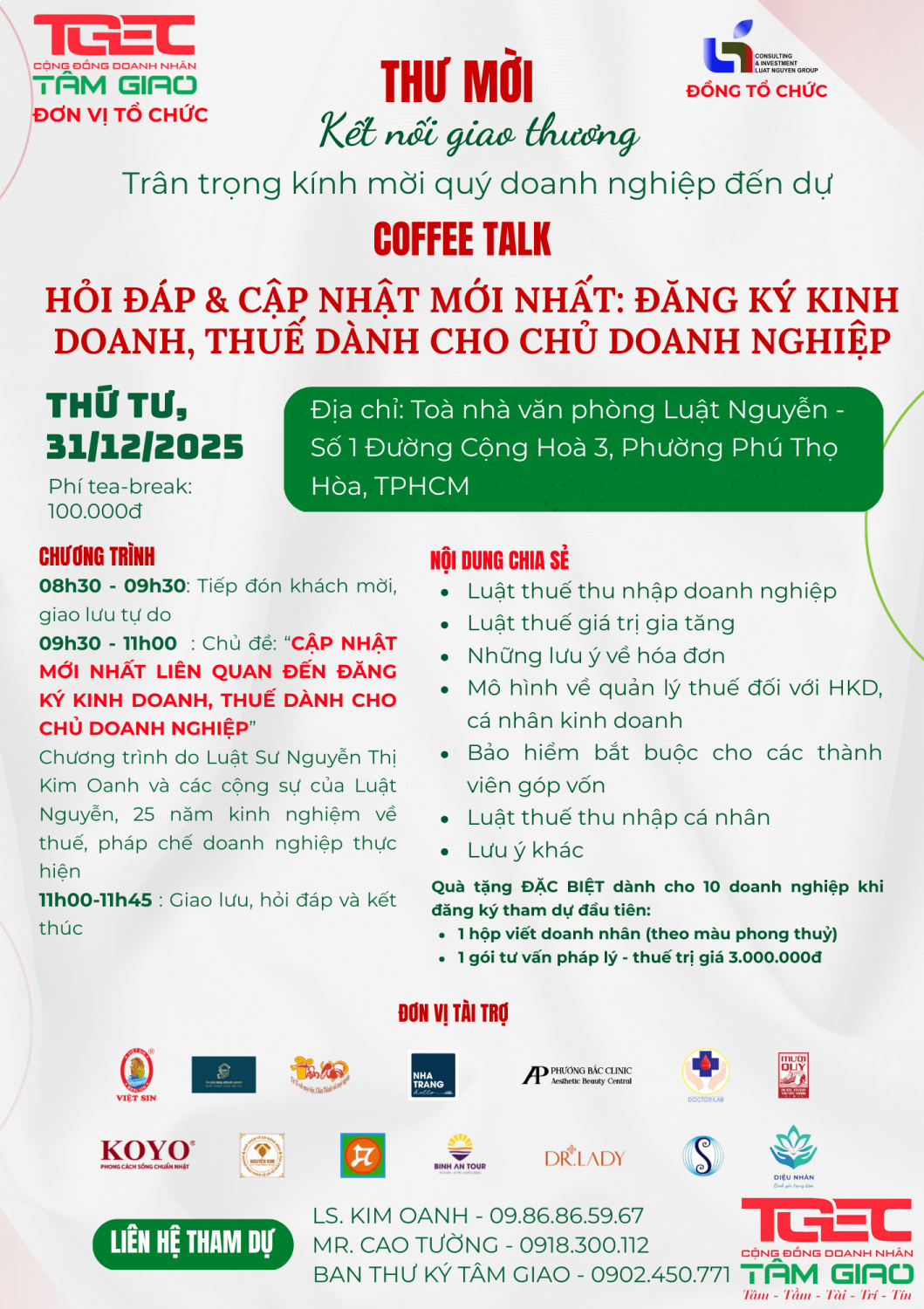 Coffee Talk Pháp Luật & Thuế: "Phao cứu sinh" cho doanh nghiệp dịp cuối năm 2025
